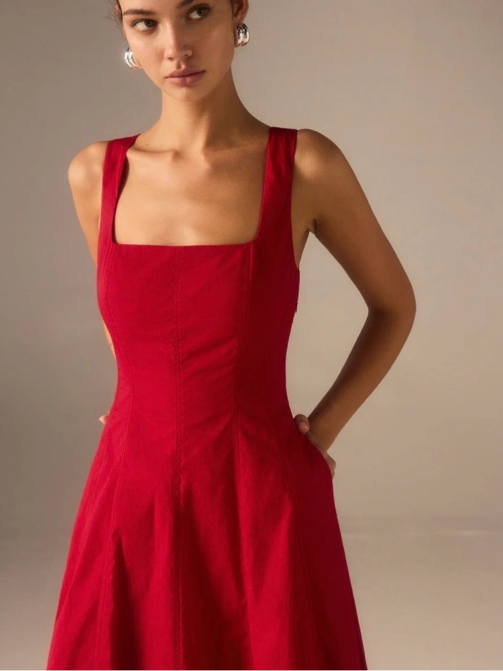Commense Red Square-Neck Maxi Dress with pockets- brand new with tags never worn - Picture 2 of 7